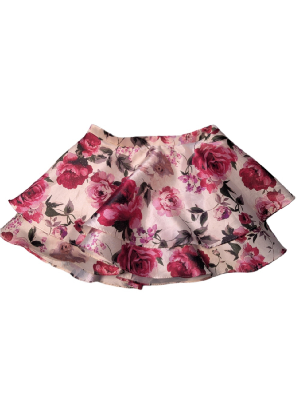 City Triangles Rose Floral Tiered Satin Skater Skirt - Pink / Cream, Sz 13 NWOT